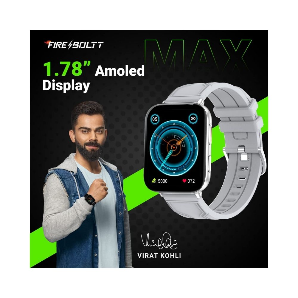 Fire-Boltt Max 1.78“ AMOLED Always ON Display with 368 x 448 Super Retina HD Full Touch Screen, Spo2 & Heart Rate Monitor Smart Watch (Grey)