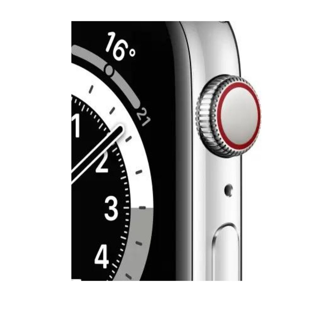 APPLE Watch Series 6 GPS + Cellular MG2C3HN/A 44 mm Silver Aluminium Case with White Sport Band  (White Strap, Regular)