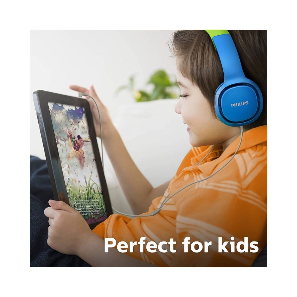 Philips Audios SHK2000BL Kids Headphone, Ergonomic,Adjustable, with a Maximum Volume Limit of 85dB (Blue/Green)