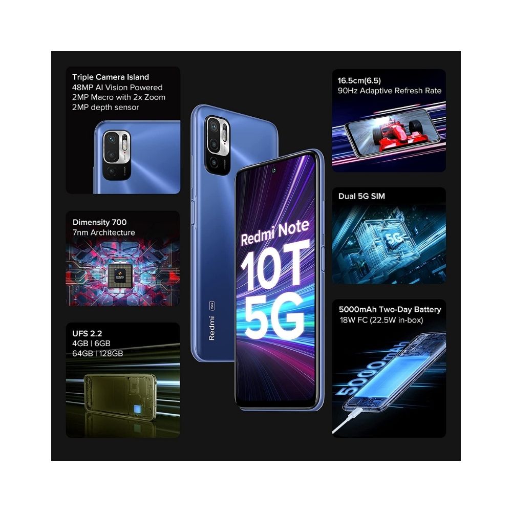 Redmi Note 10T 5G (Metallic Blue, 4GB RAM, 64GB Storage)