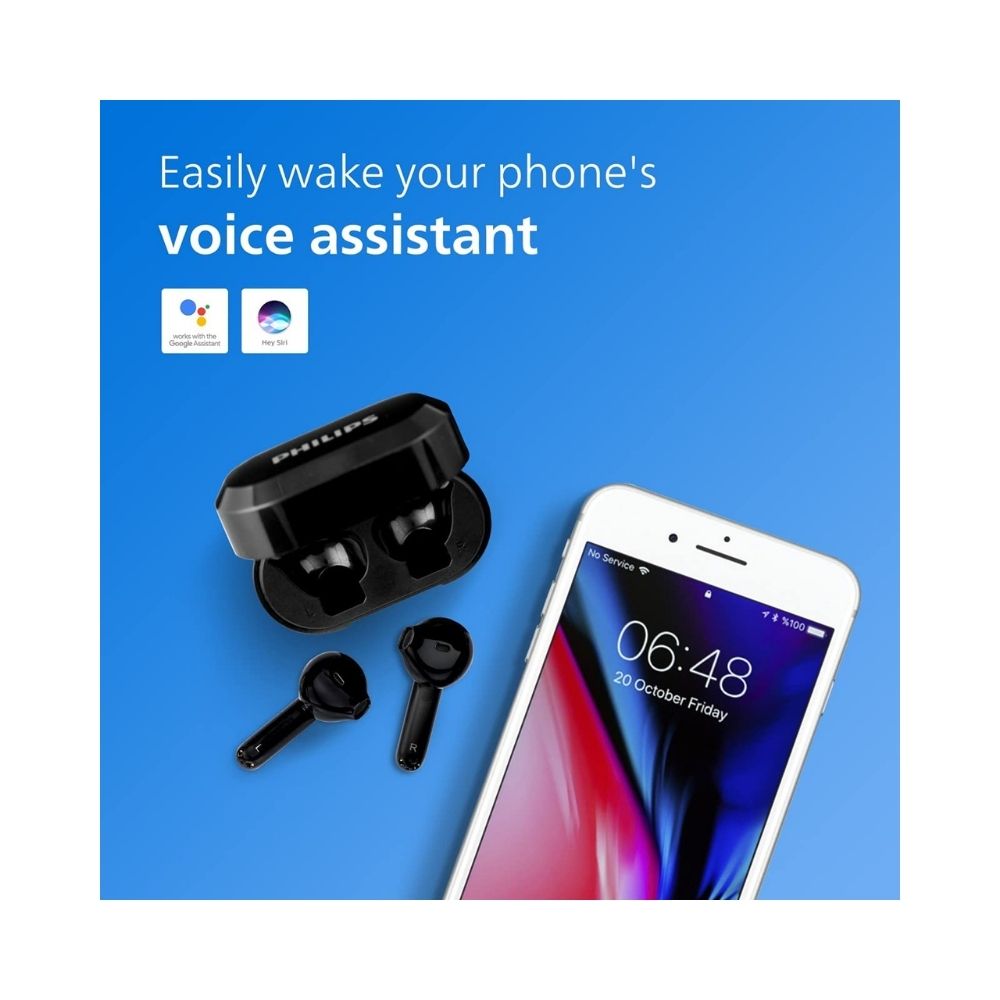Philips Audio TAT3225 True Wireless (TWS) Headphones with Bluetooth 5.2, IPX4 and 24 Hours (6+18) Play time, Black