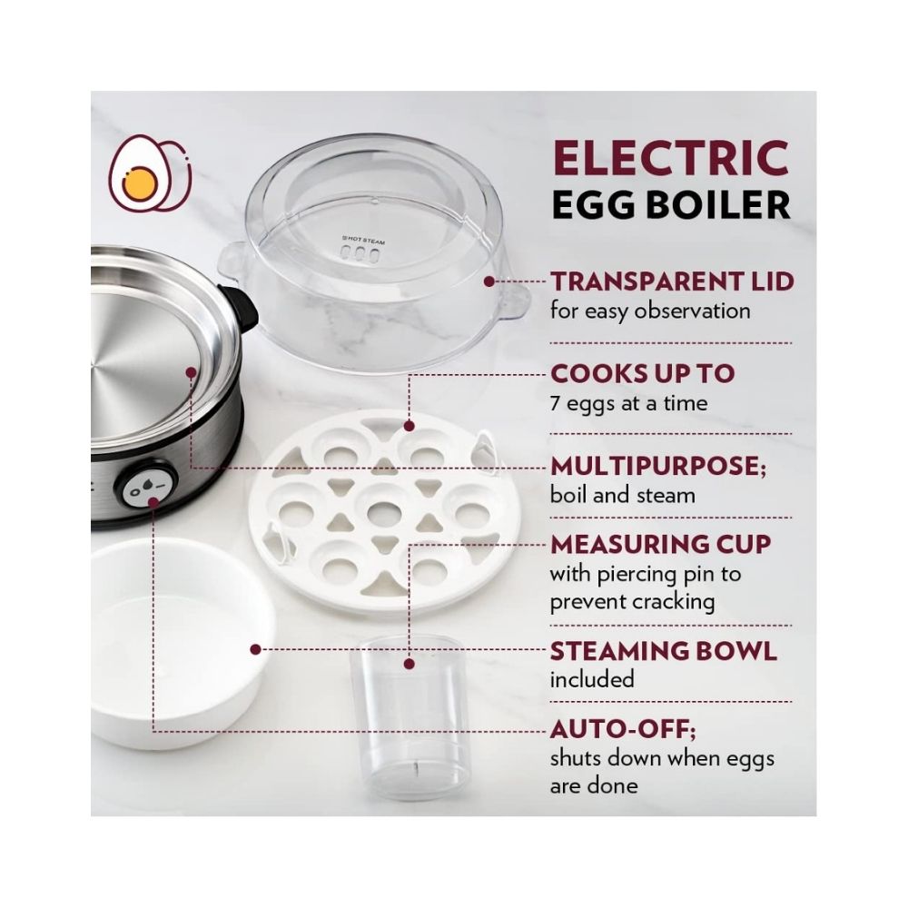 Borosil Electric Egg Cooker (Black, Silver, 7 Eggs)