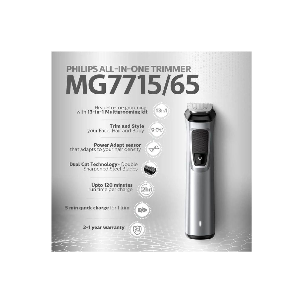 Philips Multi Grooming Kit MG7715/65, 13-in-1 (New Model), Face, Head and Body - All-in-one Trimmer