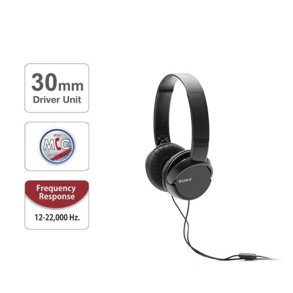 Sony MDR-ZX110AP Wired On-Ear Headphones with tangle free cable, 3.5mm Jack (Black)