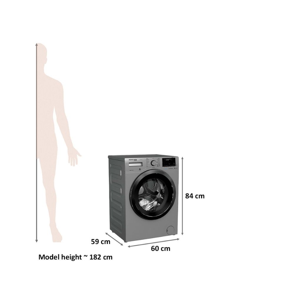 Voltas Beko 8 Kg 5 Star Fully Automatic Front Load Washing Machine (SteamWash, WFL8014VTSC, Grey)