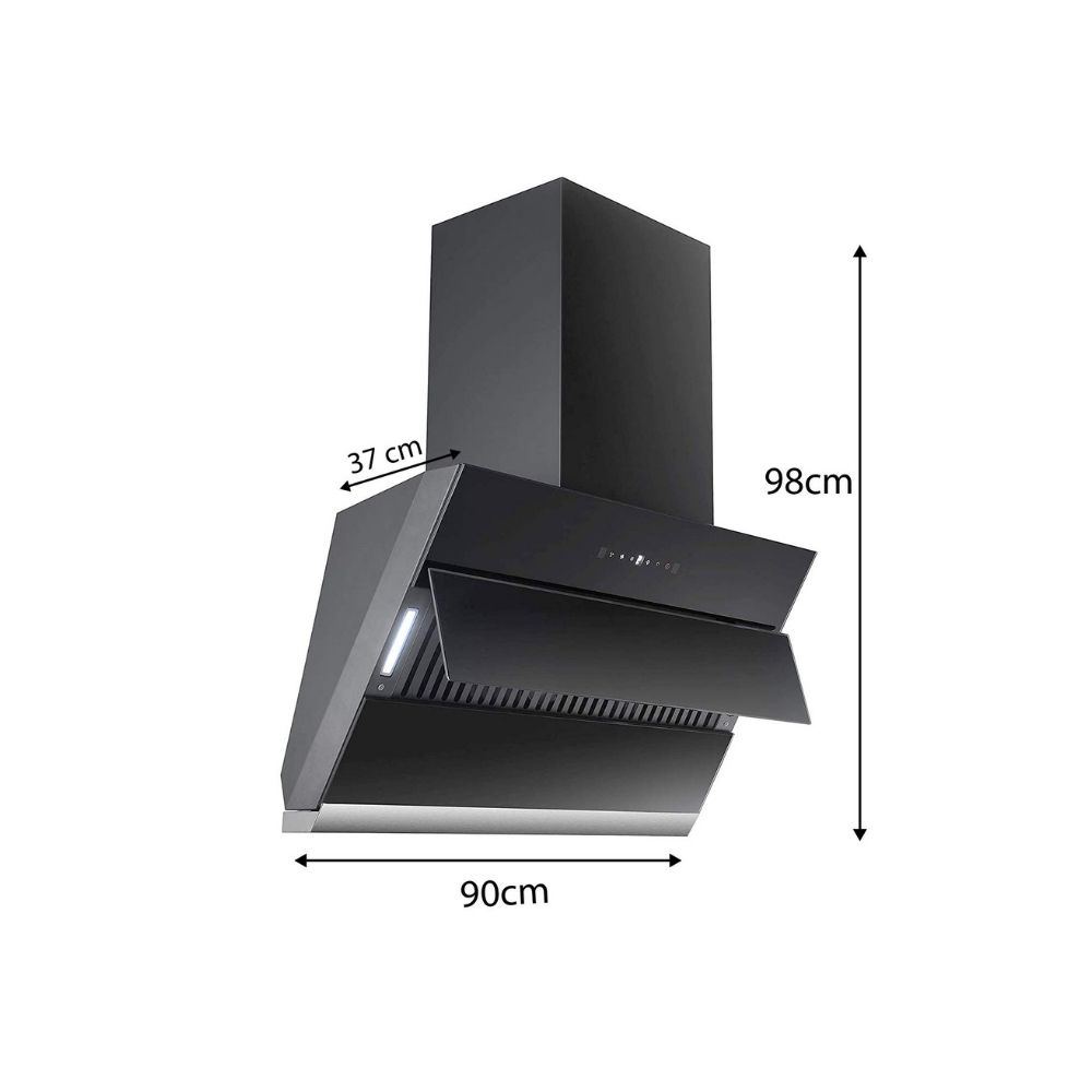 Faber 90 cm 1350 m³/HR Auto-Clean Angular Kitchen Chimney (Hood Zenith FL SC AC BK 90, Filterless Technology, Touch Control, Black)