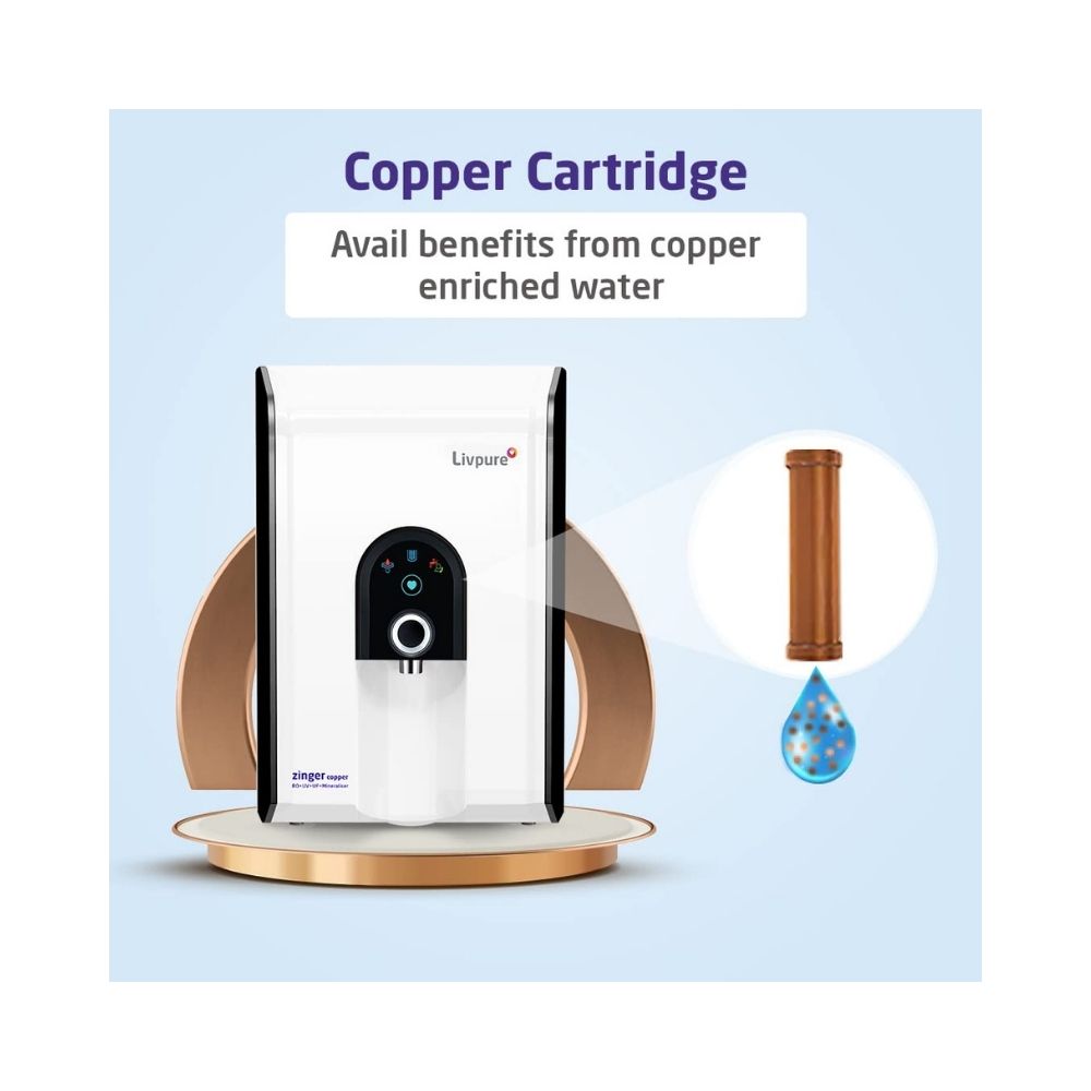 Livpure Zinger White DX Ecocare RO+Pure UV+UF+Mineraliser+Copper, 6.5 L tank-White, 15 LPH Water Purifier