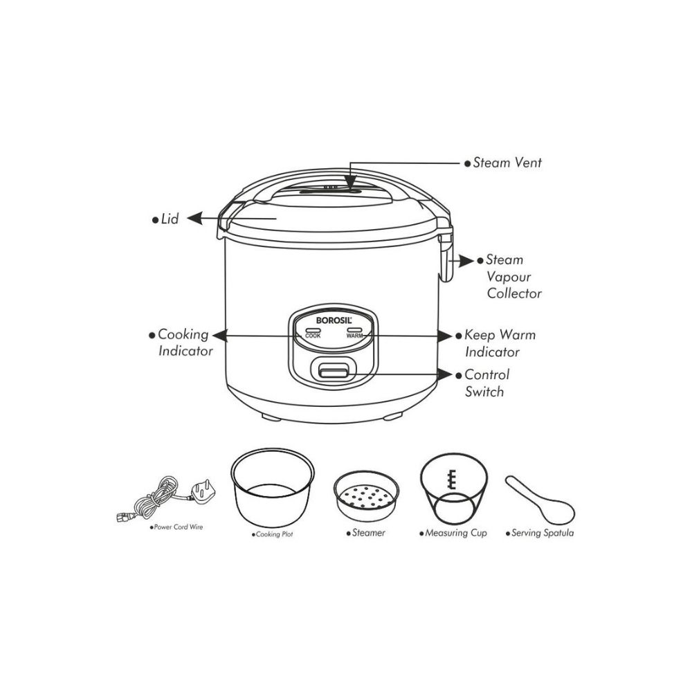 Borosil Pronto Deluxe II 1.8 Litres 650 Watts Rice Cooker (BRC18MPB12, Silver)