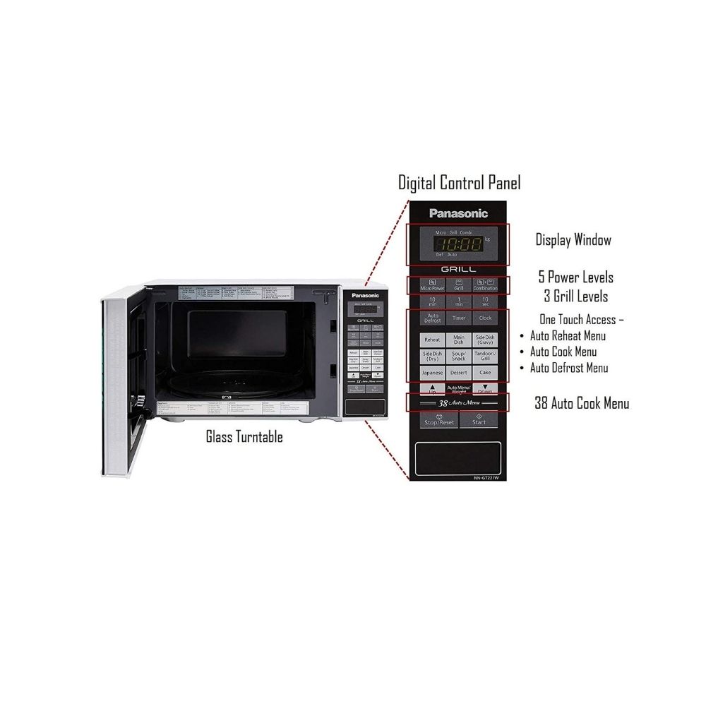 Panasonic 20L Grill Microwave Oven(NN-GT221WFDG,White, 38 Auto Cook Menus )