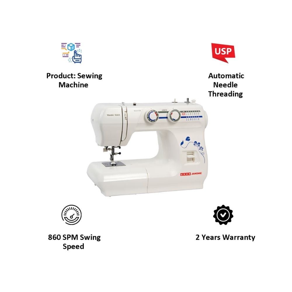 Usha Janome Wonder Stitch Automatic Zig-Zag Electric Sewing Machine (White)