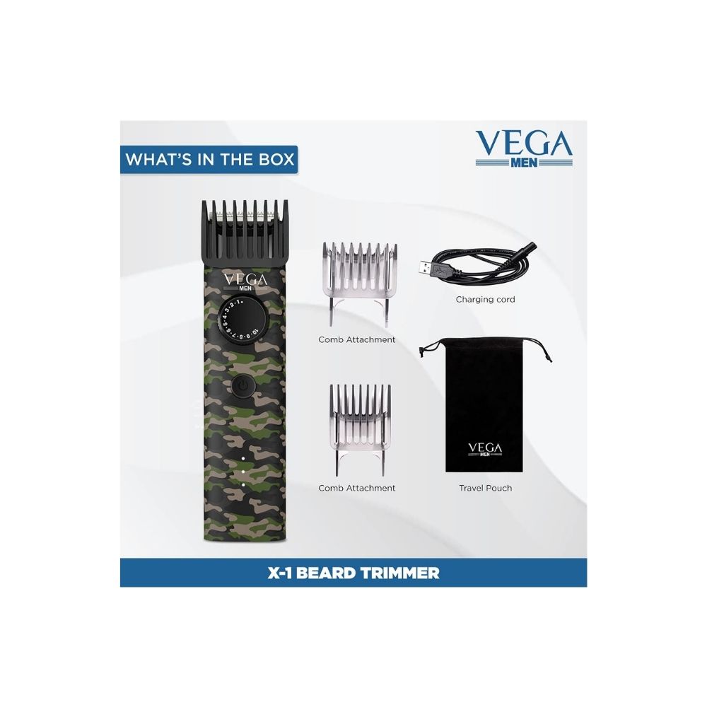 Vega Men X1 Beard Trimmer For Men With Quick Charge, 90 Mins Run-time, Waterproof (VHTH-16)