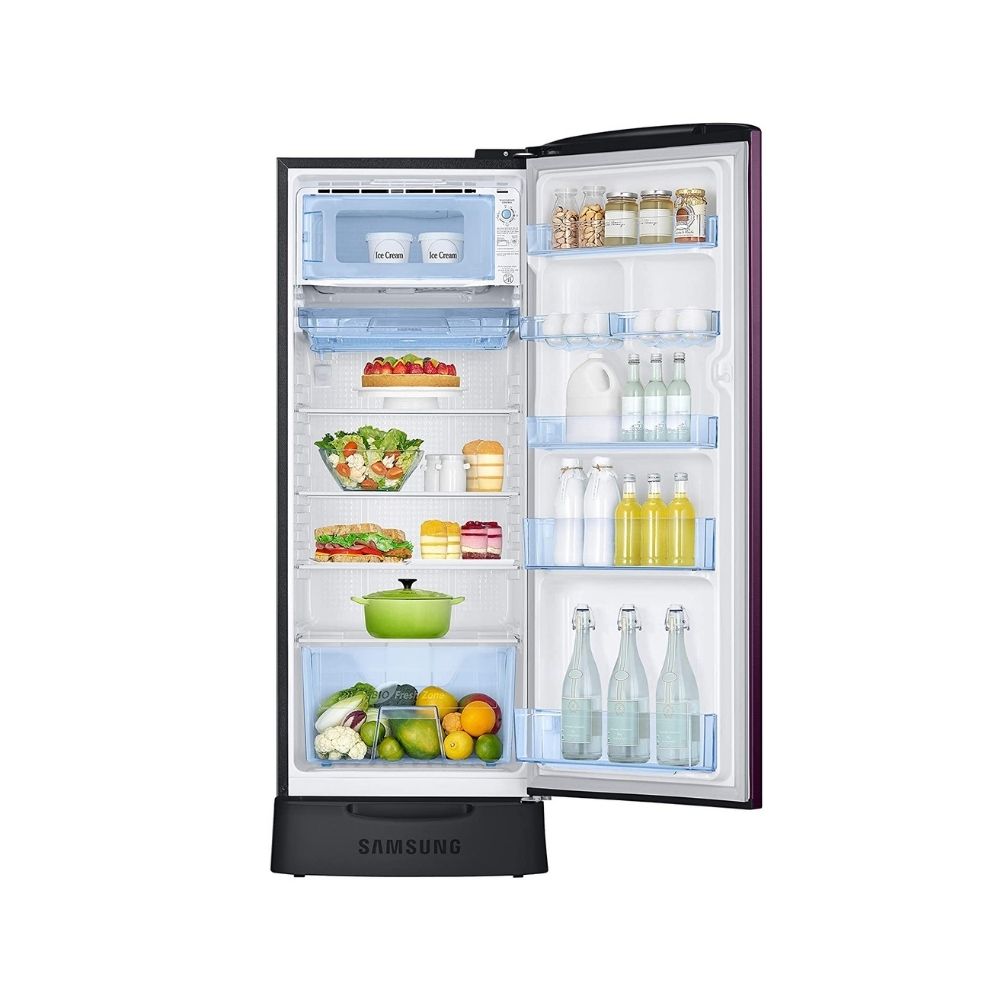 Samsung 230 L 3 Star Inverter Direct Cool Single Door Refrigerator (RR24A282YCR/NL, Base Stand with Drawer, Camellia Purple)