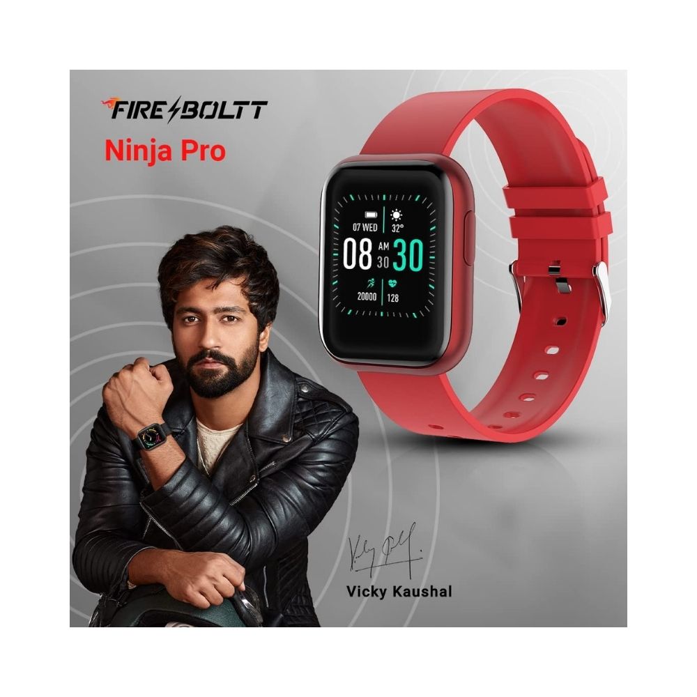 Fire-Boltt Ninja Pro Full Metal SpO2 Smartwatch  (Red Strap, Free Size)