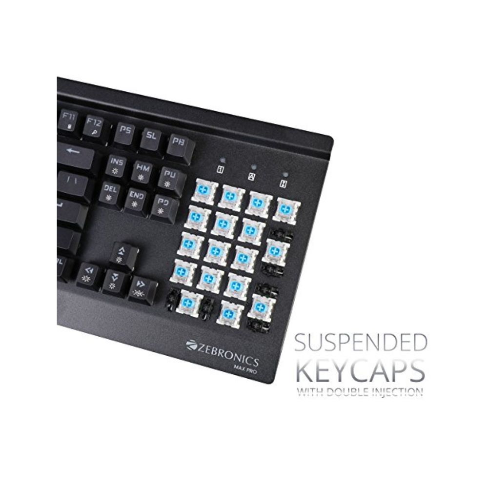 Zebronics zeb-max pro mechanical gaming full size keyboard, (gold plated usb, braided cable)