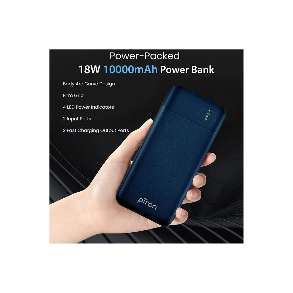 PTron 10000 mAh lithium_polymer Dynamo Pro Power Bank with 18 Watt Fast Charging, Black