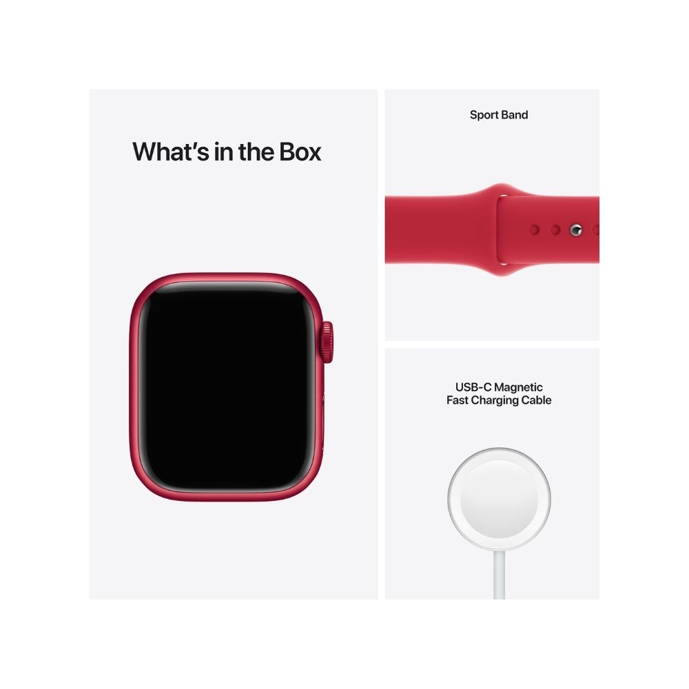 Apple Watch Series 7 GPS MKN93HN/A 45 mm Aluminium Case  (Red Strap, Regular)
