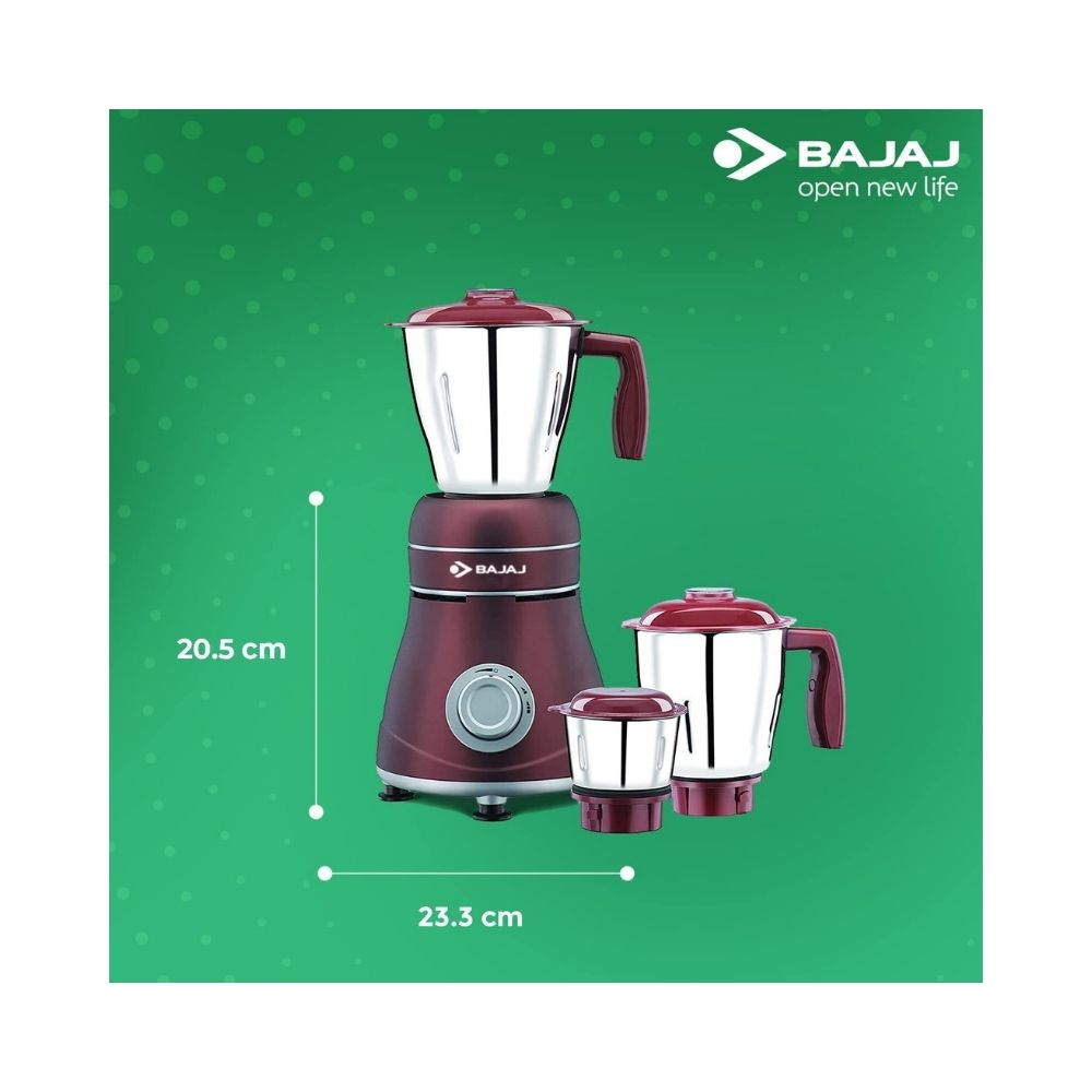 Bajaj Crimson Red Ivora 800 W Mixer Grinder (3 Jars, Brown, Grey)
