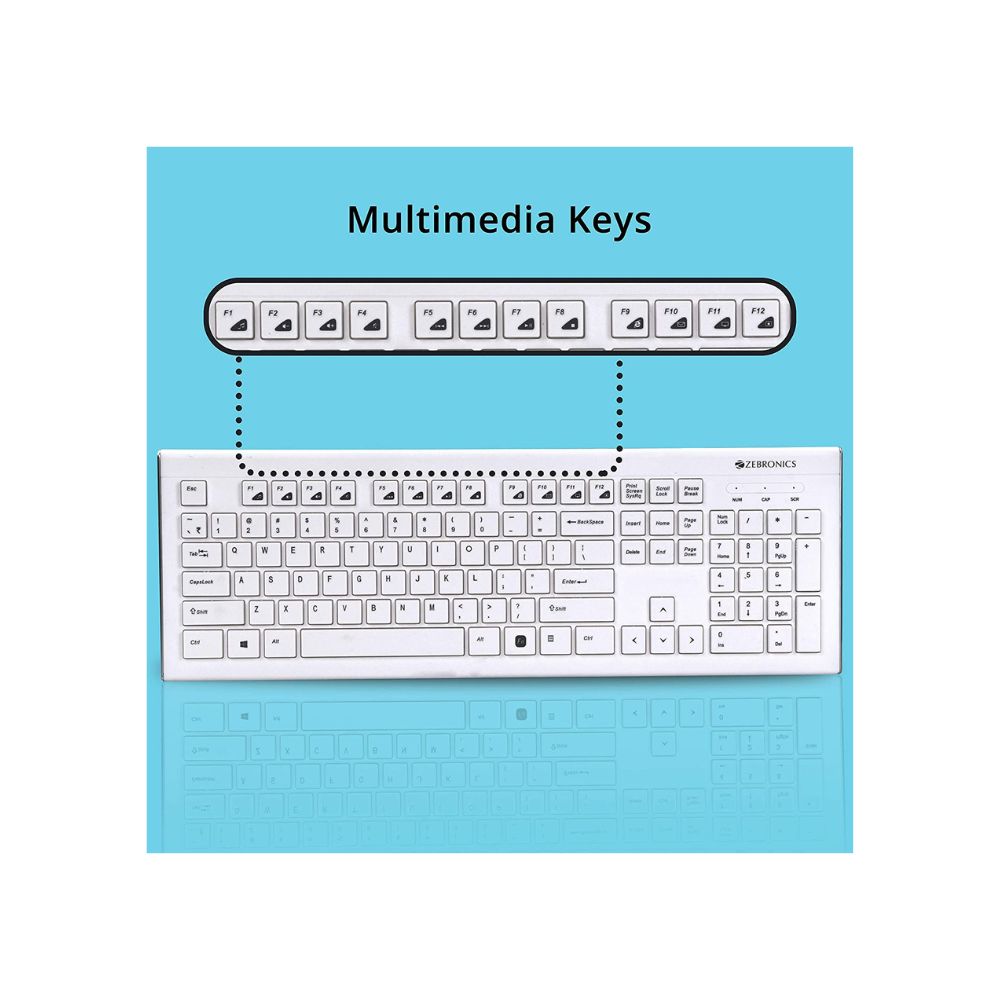 Zebronics Zeb-DLK01 Wired USB Multimedia Keyboard with 104 UV Coated Keys, Rupee Key, 12 Hot Keys