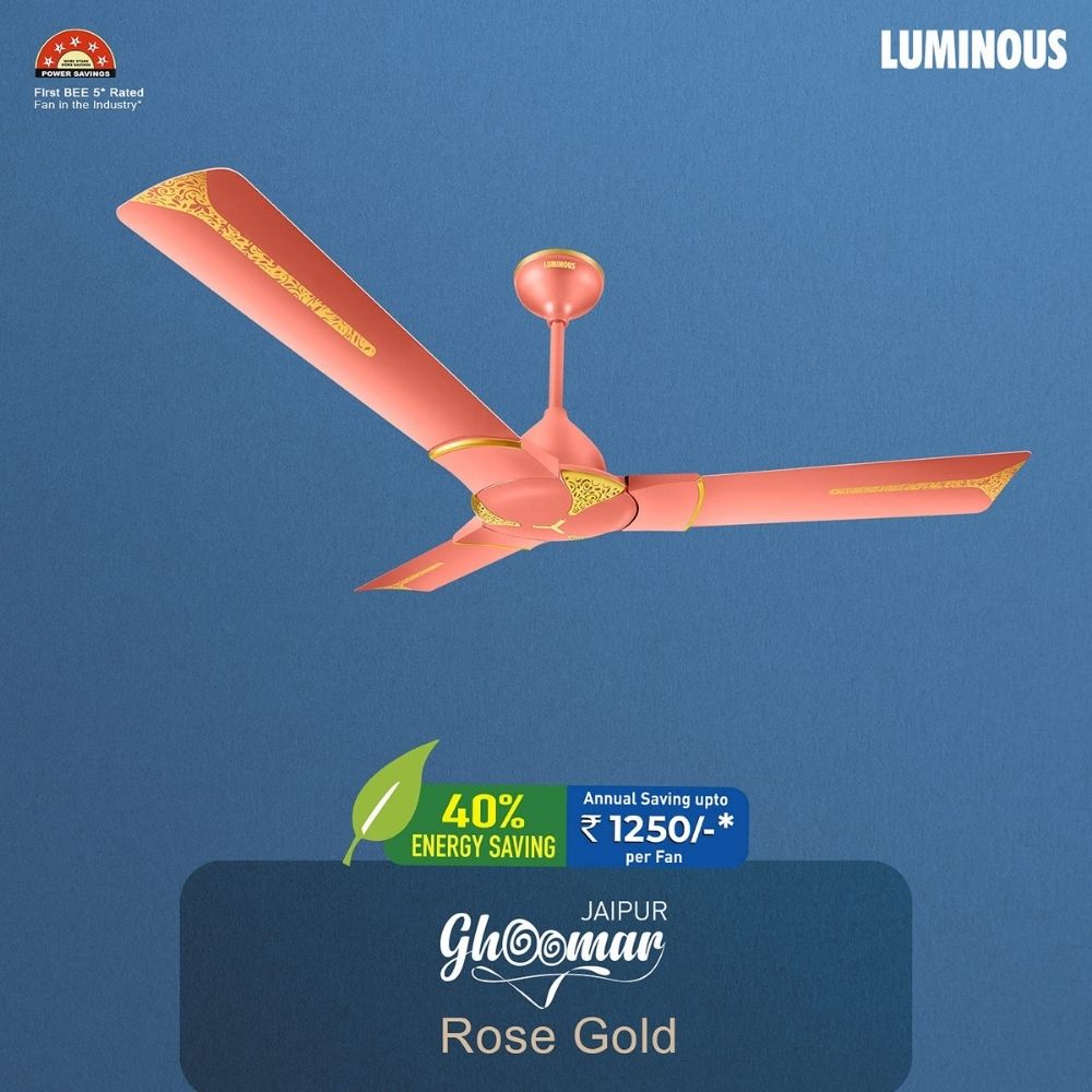 Luminous Jaipur Ghoomar 1200mm Designer Ceiling Fan with BEE 3-Star (Rose Gold) (F05JAIGHORGD)