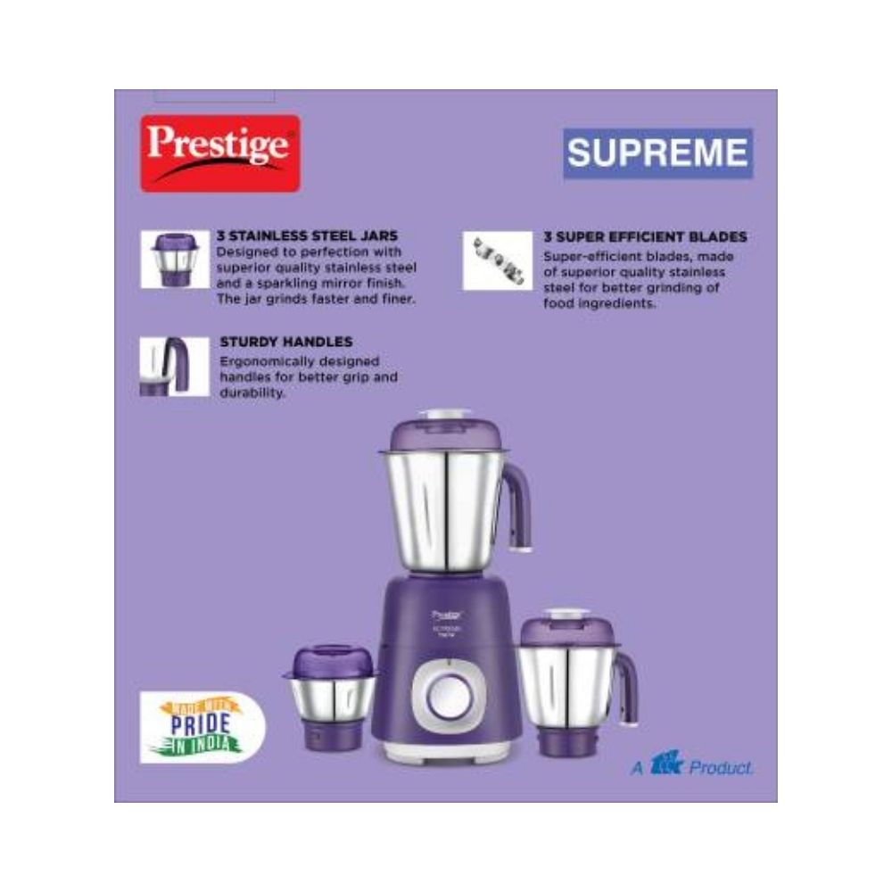 Prestige Supreme 750 Mixer Grinder (3 Jars, Violet)