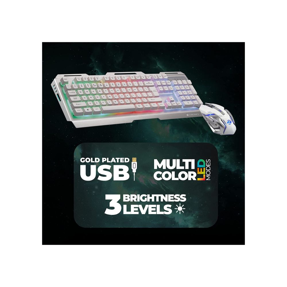 Zebronics Zeb-Transformer Gaming Keyboard and Mouse Combo (USB, Braided Cable) White with Silver