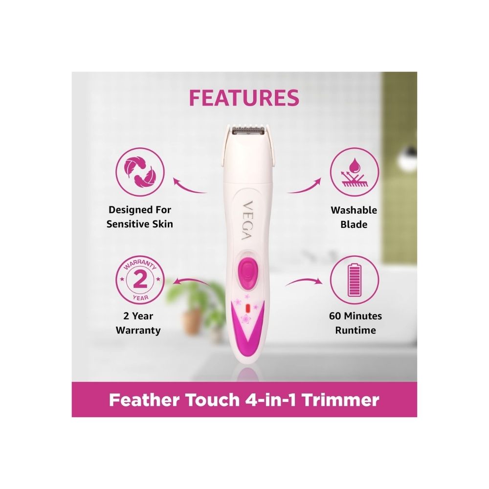 Vega Feather Touch 4 In 1 Trimmer for Women(VHBT-03), White