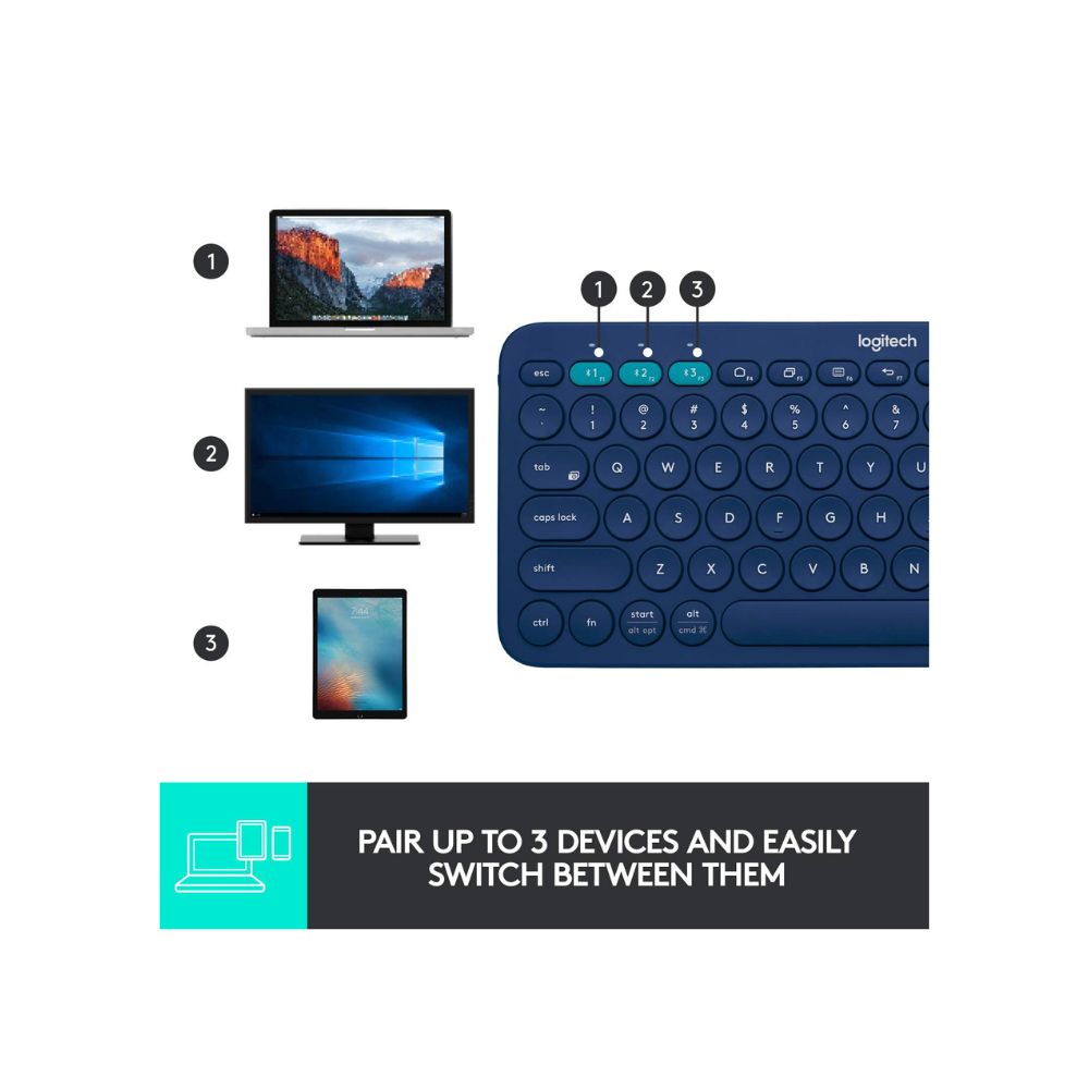 Logitech K380 Wireless Multi-Device Keyboard for Windows, Apple iOS, Apple TV Android or Chrome (Blue)