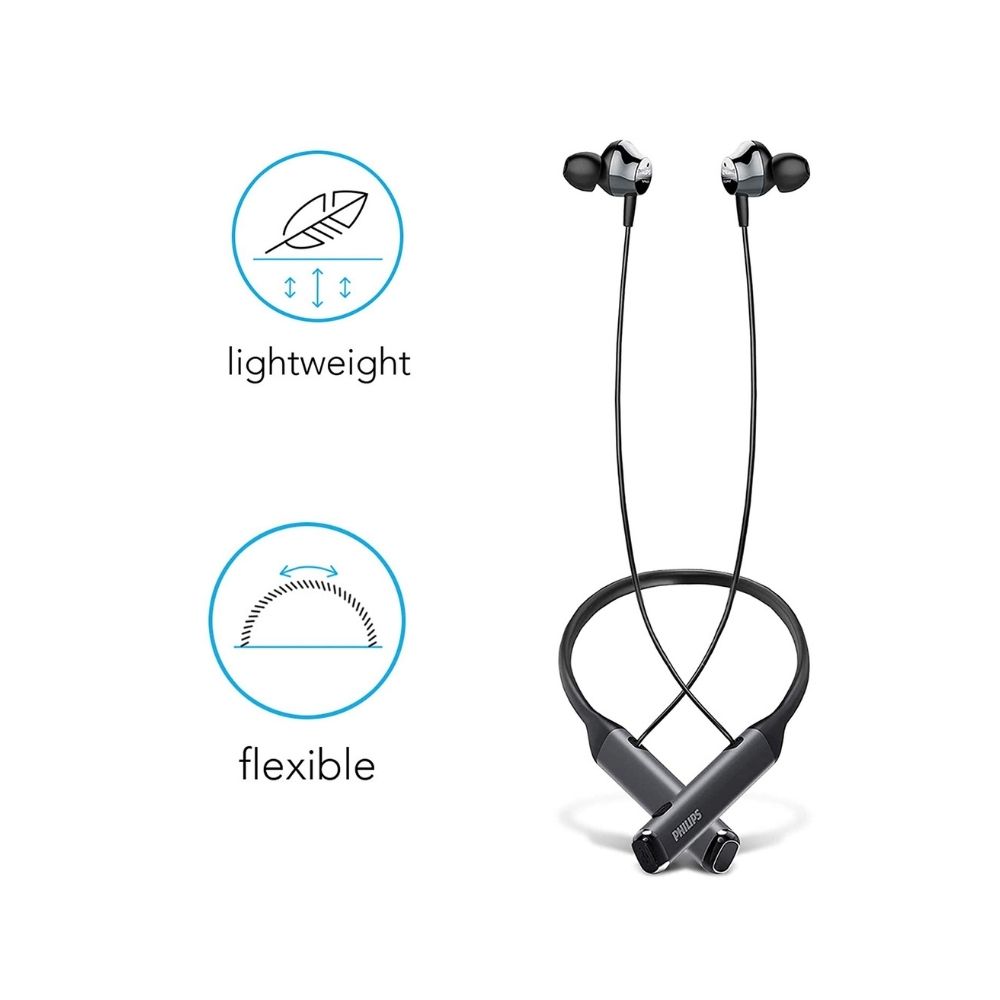 Philips Audios Performance TAPN402BK in-Ear Neckband Bluetooth Earphones with IPX4 Splash-Proof Design, Upto 14H Playtime, Built-in Mic & Deep Bass (Black)