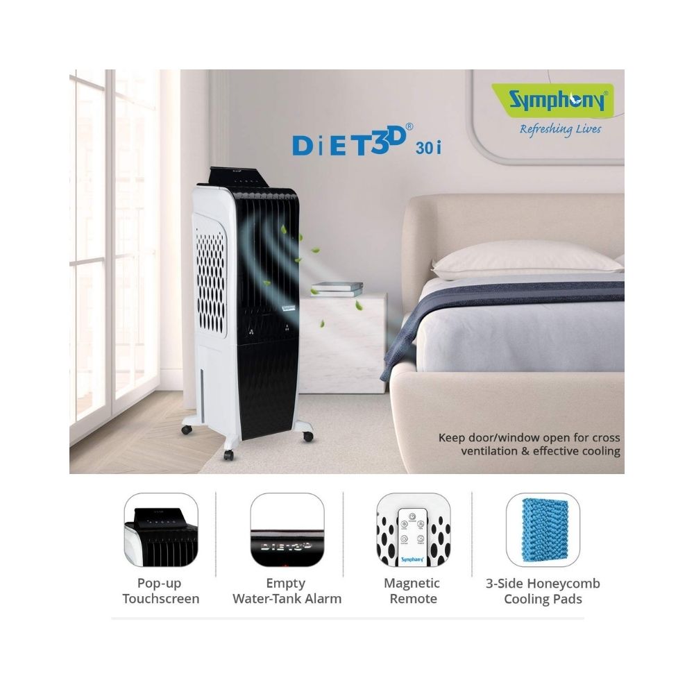 Symphony Diet 3D - 30i Personal, Tower Air Cooler - 30-litres, White & Black