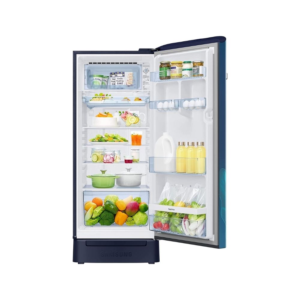 Samsung 225 L 5 Star Inverter Direct cool Single Door Refrigerator(RR23A2H3W9U/HL, Base Stand with Drawer, Paradise Bloom Blue)