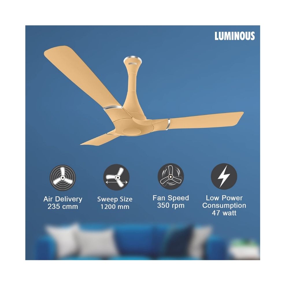 Luminous Propelaire 3-Star 1200 mm Energy Saving 3 Blade Ceiling Fan (Honey Gold )