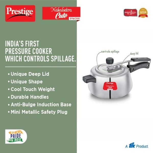 Prestige Nakshatra Cute Svachh Aluminium Pressure Cooker, 5.0L (Polished)