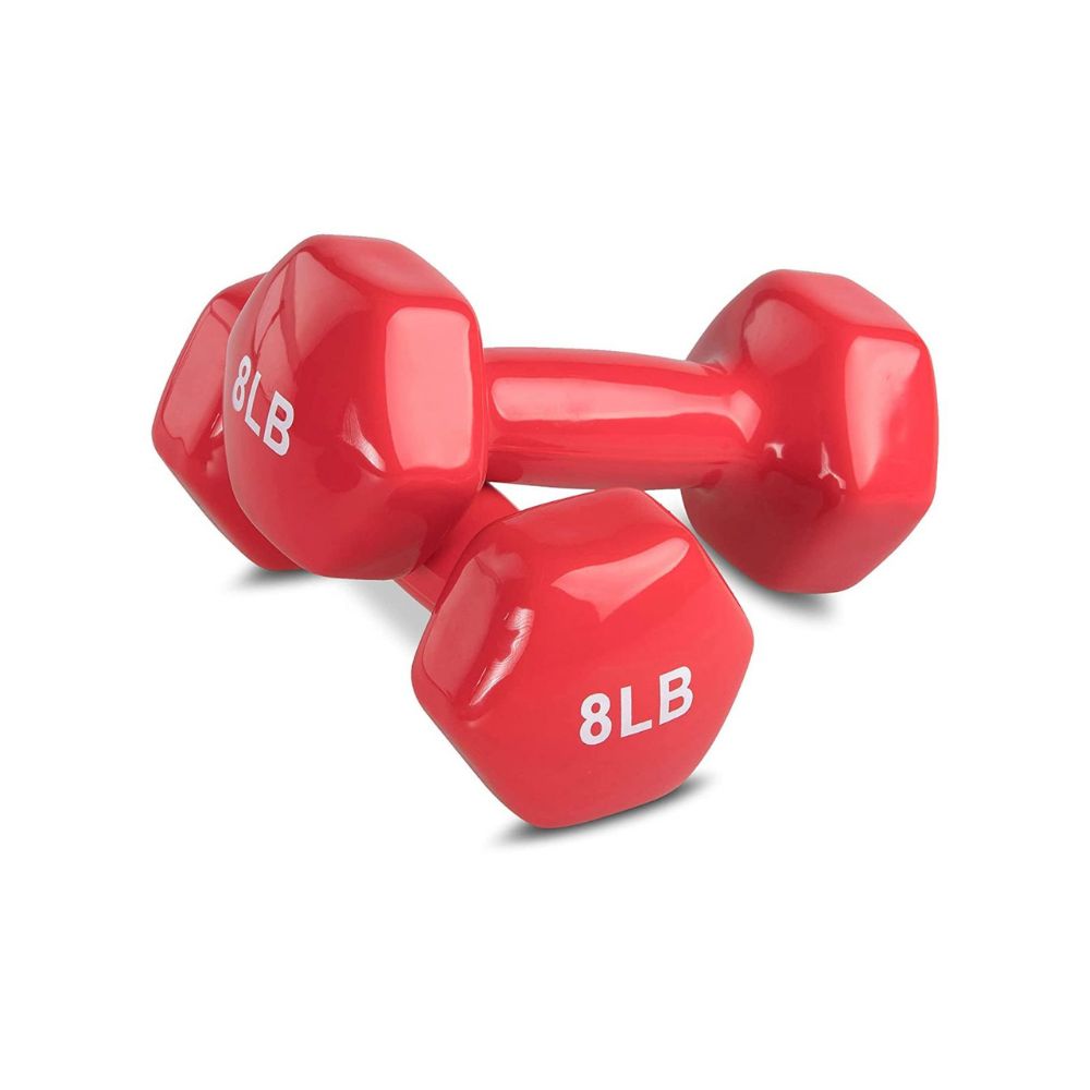 AmazonBasics Vinyl 8 Pound Dumbbells - Set of 2, Red