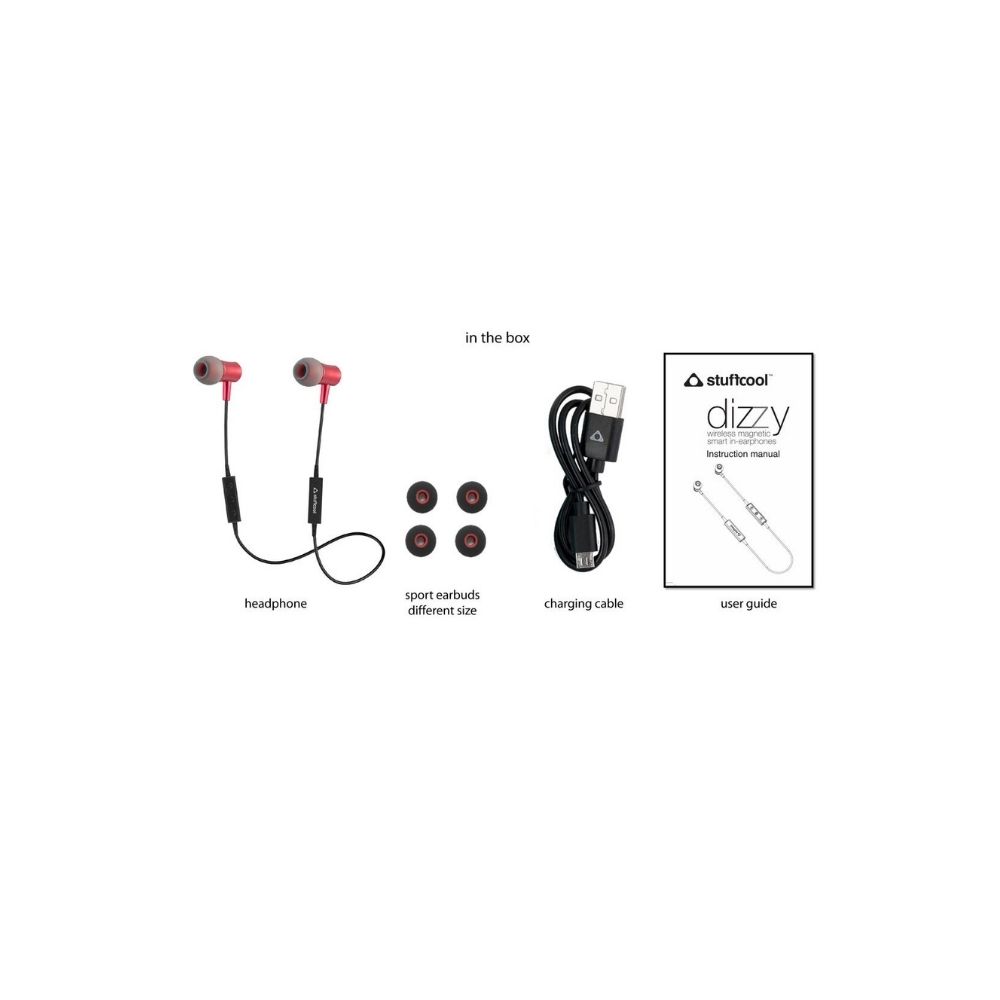Stuffcool Dizzy Magnetic Wireless Bluetooth 4.1 in-Ear Headphone/Earphone with Mic and Controller - Red