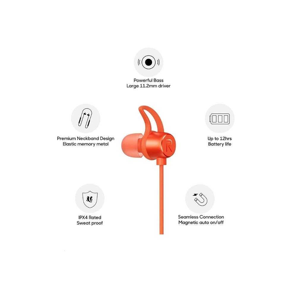 Realme Buds Bluetooth Wireless in Ear Earphones with Mic (Orange)