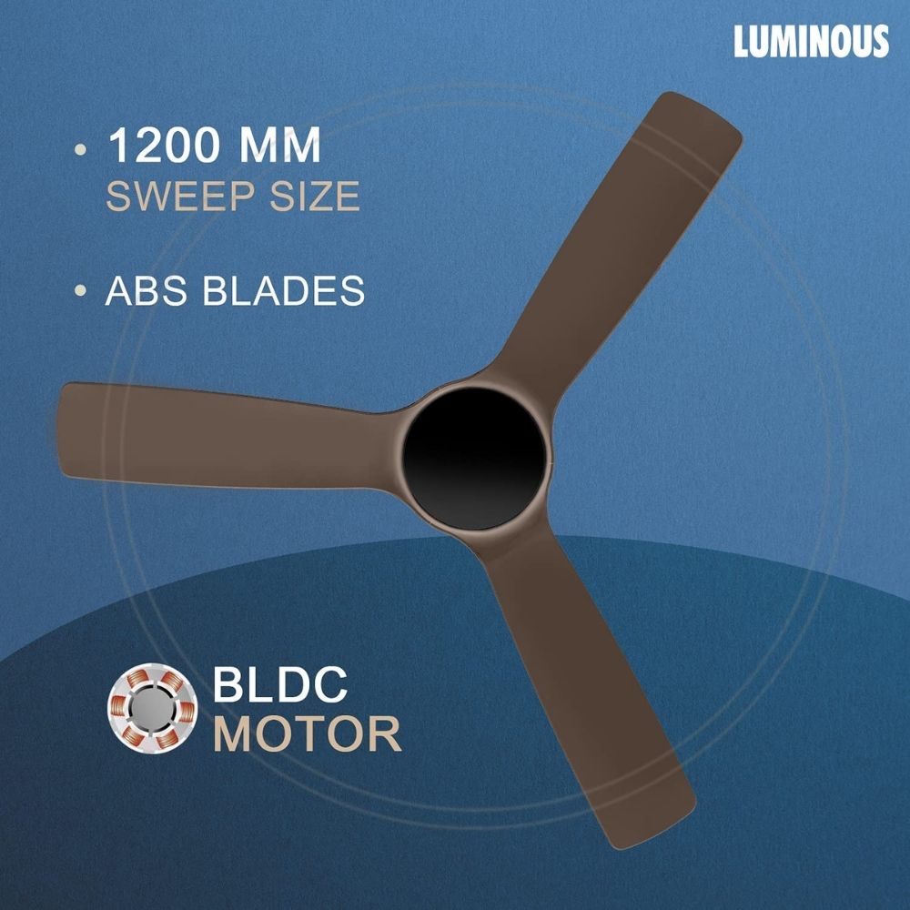 Luminous New York Chelsea 1200MM Ceiling Fan for Home and Office with BEE 5-Star, IR Remote and BLDC Motor (Caramel Brown)