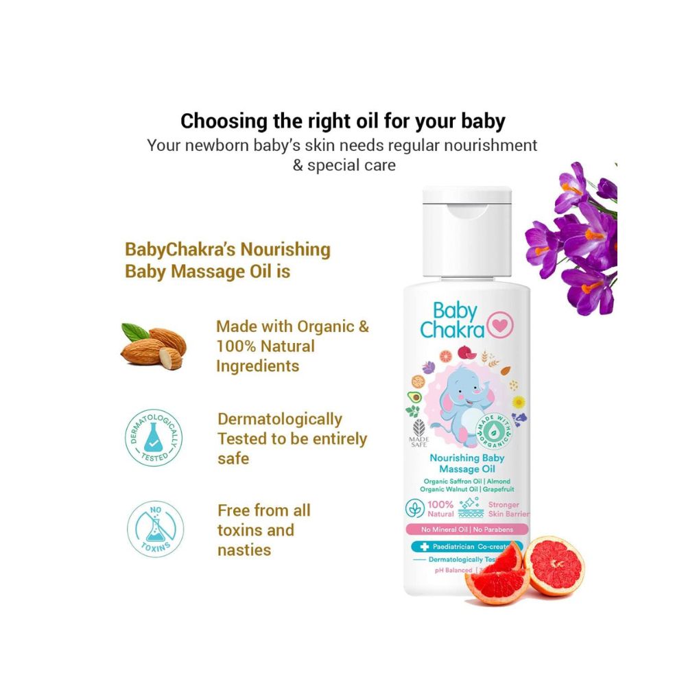 BabyChakra Nourishing Baby Massage Oil 30ml with Organic Almond & Saffron Oil