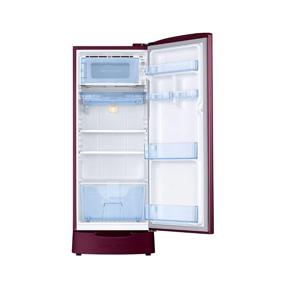 Samsung 192 L 2 Star Direct Cool Single Door Refrigerator (RR20A181BR8/HL, SAFFRON RED, Base Stand with Drawer)