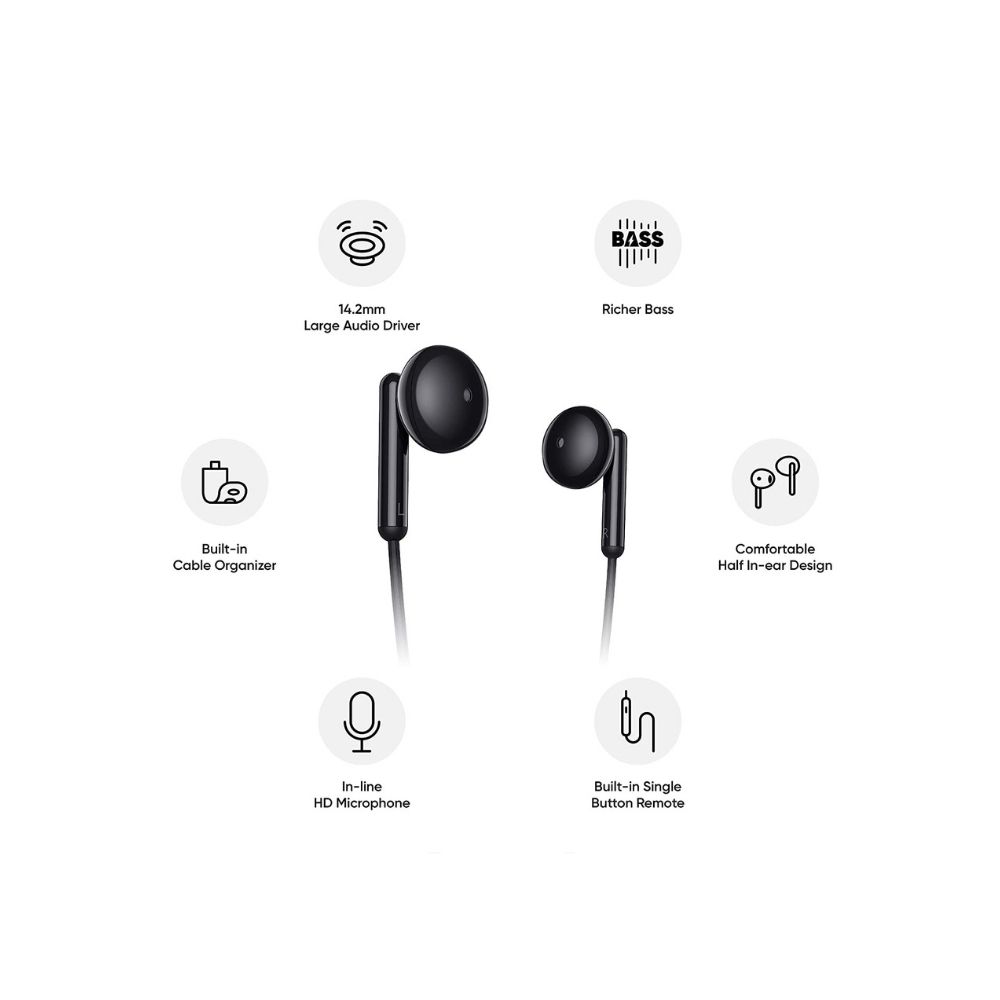 Realme Buds Classic RMA2001 Wired Earphones with HD Microphone Wired Headset  (Black, In the Ear)