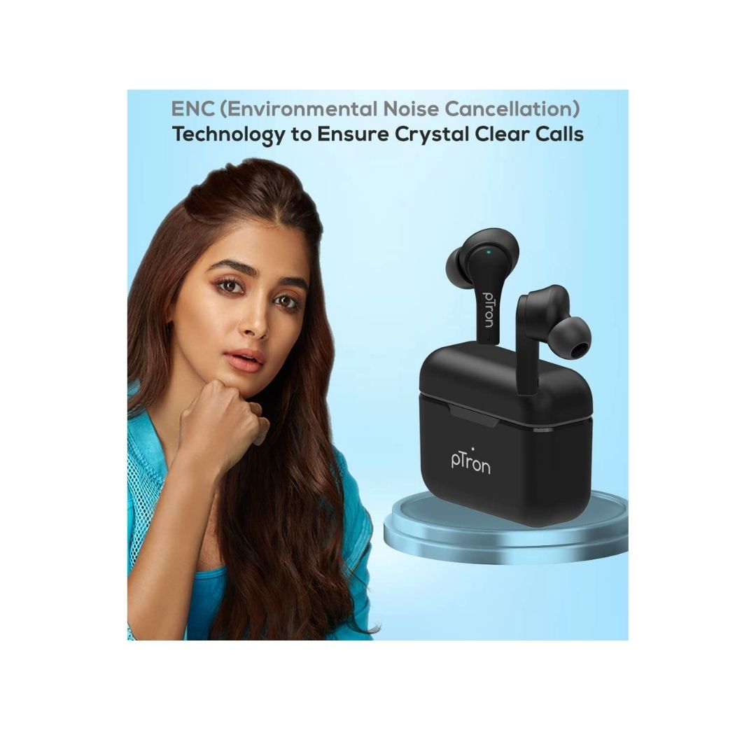 PTron Bassbuds Tango ENC Bluetooth 5.1 Wireless Headphone(Black)