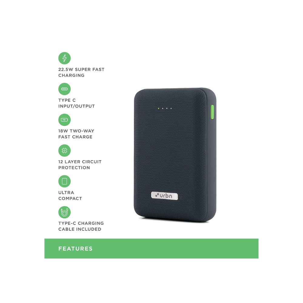 Urbn 10000 mah 22.5w super fast charging power bank  (blue)