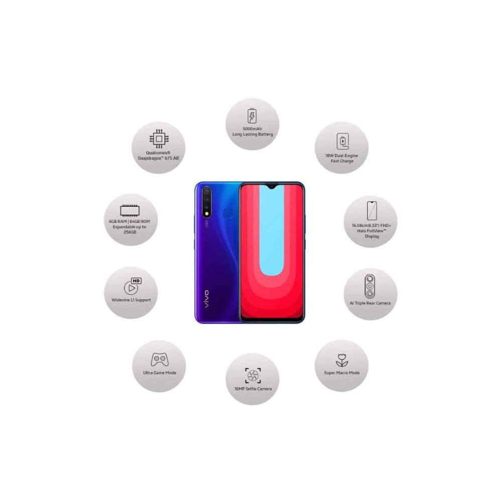 Vivo U20 (Blazing Blue, Snapdragon 675 AIE, 4GB RAM, 64GB Storage)