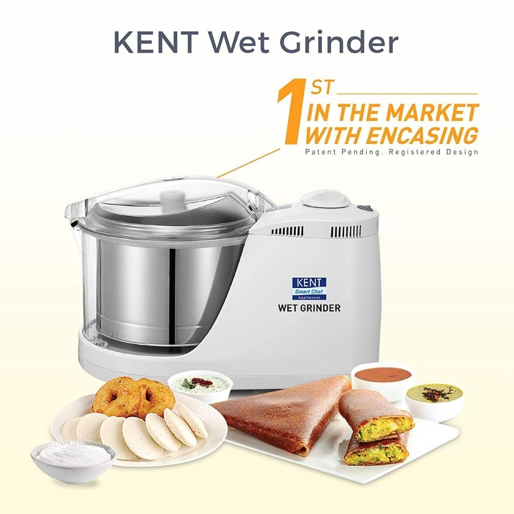 KENT 150W Wet Grinder Encased Rotating Drum  Dough 16079 (White)