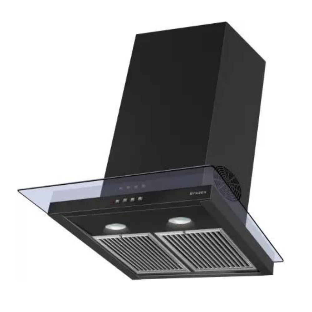 Faber Hood Glassy 3D T2S2 BK LTW 60 -1095 Wall Mounted Chimney  (Black 1295 CMH)