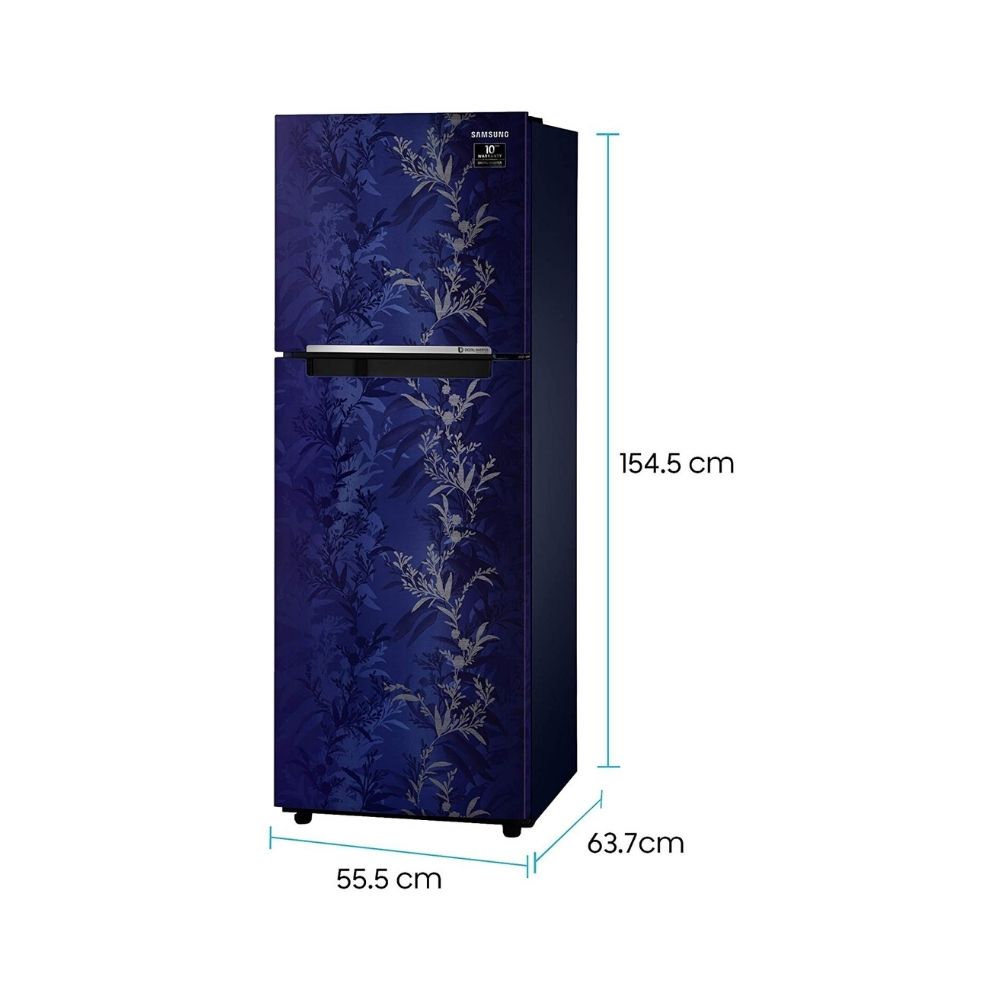 Samsung 253 L 2 Star Inverter Frost-Free Double Door Refrigerator (RT28T30226U/HL, Mystic Overlay Blue)