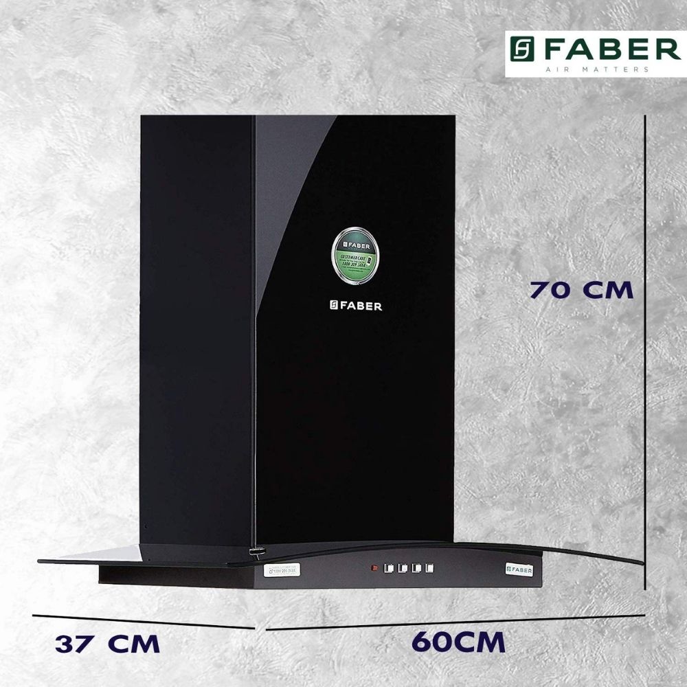 Faber 60 cm 1000 m³/HR Curved Glass Kitchen Chimney (HOOD PRETTY PLUS PRO BK PB LTW 60, 1 Baffle Filter, Black)