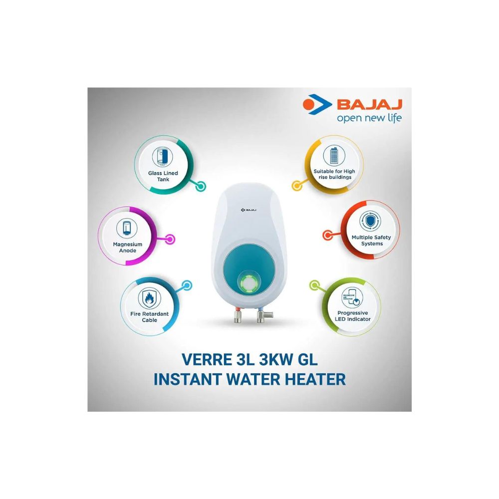 Bajaj Verre GL IWH 3L 3kW Instant Water Heater with Glass-Line Coated Tank