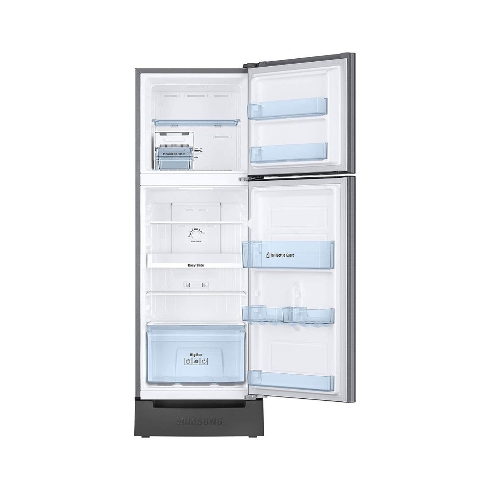 Samsung 253 L 2 Star Inverter Frost-Free Double Door Refrigerator (RT28T3122S9/HL, Refined Inox(Matt Doi Metal), Base Stand with Drawer))