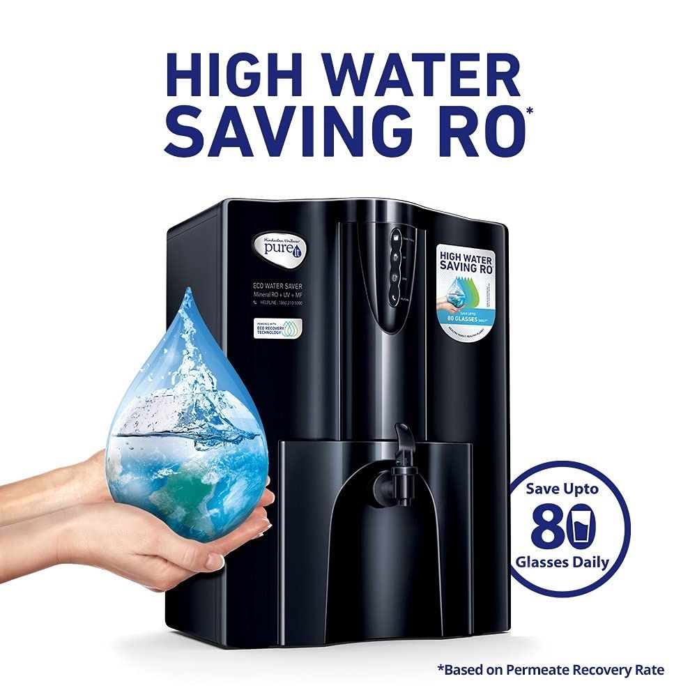 HUL Pureit Eco Water Saver Mineral RO+UV+MF  Black 10L Water Purifier
