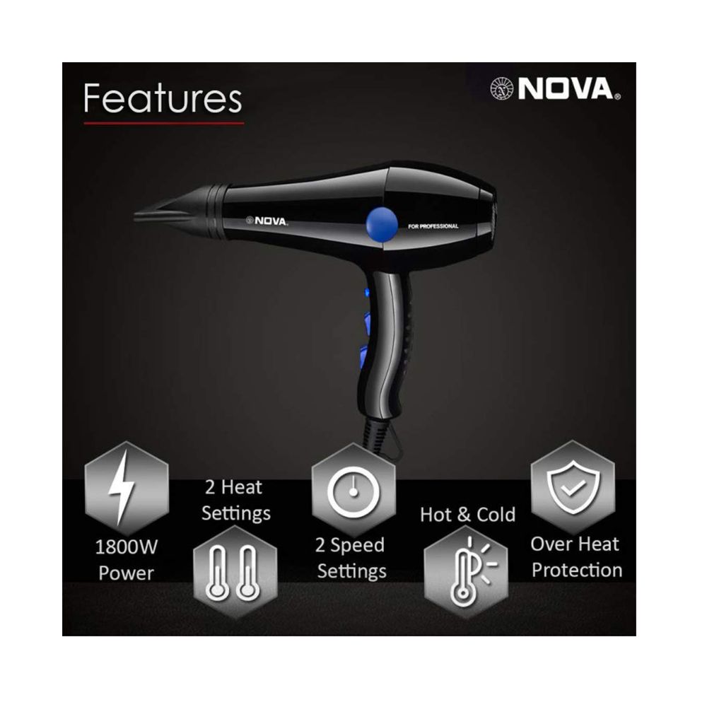 Nova NHP 8211 1800 Watts Proffesional Hair Dryer for Women (Blue)